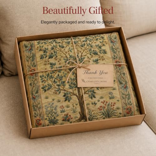 William Morris Tree of Life Light Tapestry Throw Pillow Cover 18 x 18 in - color: Beige,brown,white,green,red