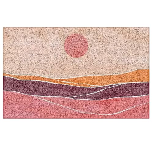 Boho Door Mat, Abstract Boho Pink Mountain Sunrise Sunset Doormat Non-Slip for Front Door Porch Indoor Outside Entrance Entryway, Mid Century Modern Welcome Mat, 17x30 Inch - color: Boho-01