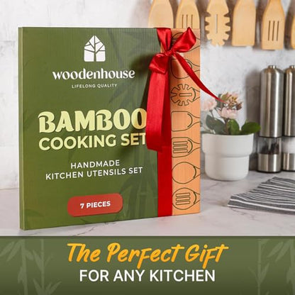 Wooden Utensil Set, Bamboo Utensils – 7 PCs Wood Spoons for Cooking | Lightweight, Easy to Clean, Sturdy & Heat Resistant – Food-Safe, Multipurpose for Stirring & Serving - size: 7 Pieces