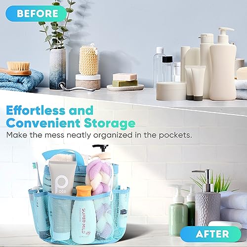 EUDELE Mesh Shower Caddy Portable, 8-Pocket Large Capacity, Quick Dry, Easy Clean, Ideal for Beach, Swimming, Gym, Travel - color: All Ice Blue