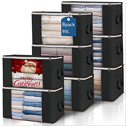 90L Large Storage Bags, 8 Pack Clothes Storage Bins Closet Organizers | Foldable Storage Containers, with Reinforced Handle, for Clothing, Blanket, Comforters, Bed Sheets, Pillows and Toys,Black - color: Black, size: 8 Pack