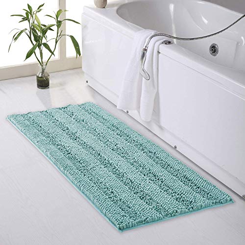 KGORGE Water Absorbent Bathroom Rugs - Bath Mat Quick Drying Non-Slip Thick Shaggy Chenile Bathtub Set for Toilet Kitchen Entryway Gifts Decorations, Aqua, 47" x 24", 1 Pc - color: Aqua, size: 24"W x 47"L (Pack of 1)