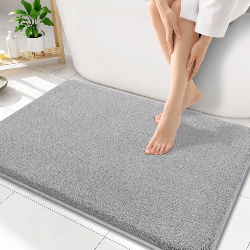 Smiry Memory Foam Bath Mat 34x21, Extra Soft Absorbent Bathroom Rugs | Grey Quick Dry, Machine Washable Bath Mats for Bathroom, Shower, Tub and Home Decor Accessories - color: Grey, size: 34'' X 21''