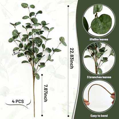 4PCS 22.2Inch Faux Greenery Eucalyptus Stems Leaves Plant for Vase(Green) | soft thin-styrofoam nice-touch natural look easy to adjust suitable for various vases without any maintenance - color: Green