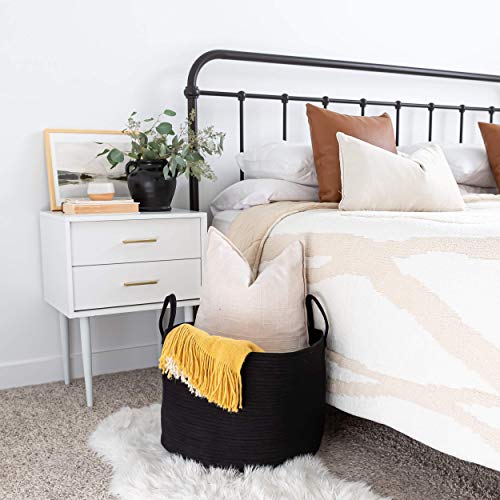 OrganiHaus Round Toy Basket & Blanket Basket, Cotton Rope 20x13" | Full Black - Round Cotton Rope Basket, 20x13" - color: Full Black, size: Wide
