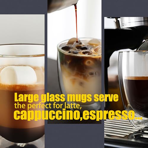 PunPun 17oz.500ml Large Coffee Mug,Double Walled Clear Mugs,Coffee Glass Cup, Heat Resistant Borosilicate Clear Glasses,Premium Glasses, Set of 2 - color: 500ml / set of 2