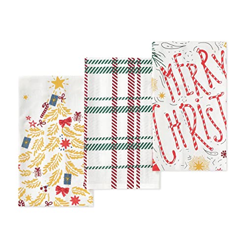 Folkulture Christmas Kitchen Towels Set of 3, 100% Cotton, 20 x 26 Inches, Dish Towels and Dishcloths, Perfect for Christmas Decorations and Gifts | Dish Towels and Dishcloths, Perfect for Christmas Decorations and Gifts - color: Very Merry