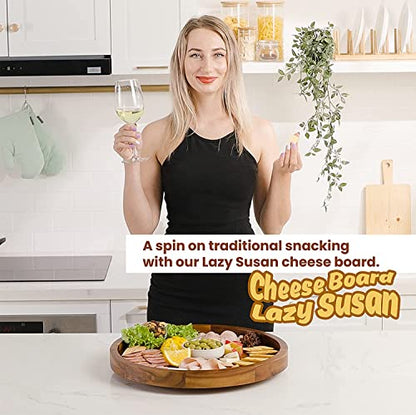 TIDITA 16" Wooden Lazy Susan Organizer for Cabinet, 360° Rotation, High Rim | Solid Acacia Wood, Non-Skid Pads, Swivel Round Lazy Susans Turntable for Countertop, Decorative Tray, Cheese Board, Multi-Use - size: 16 Inch