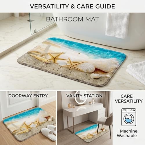 Non Slip Bath Rugs Sponge Foam for Bathroom,Beach Themed Soft Flannel Mat - color: Conch, size: 1'4" x 1'11" (Rectangular)