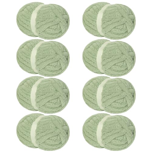 Franel Sage Green Chunky Chenille Yarn for Hand Knitting Blanket (8 Pack, Total 64oz) - Shed-Resistant Fluffy Jumbo Yarn for Crocheting, Super Bulky Big Yarn for DIY Throw, Pre-Wound & Tangle-Free - color: 28