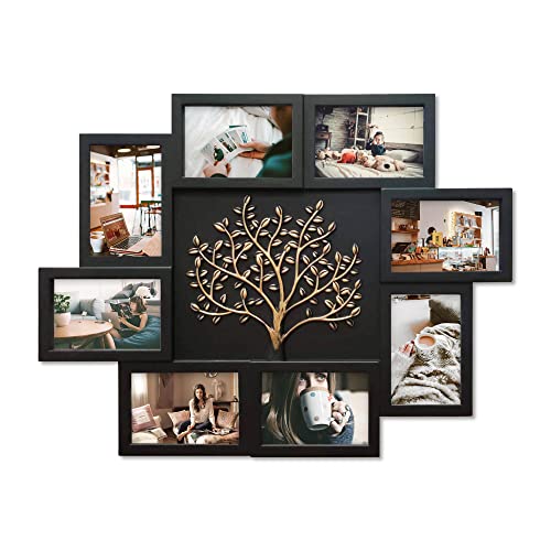 HELLO LAURA - Picture Frame Collage Large Wall Hanging Photo Frames Elegant Tree Collage Frame Gifts for Family Friends 4x6 inch Home Wall Decor Gallery Display (Black - Copper Tree) - color: Black - Copper Tree
