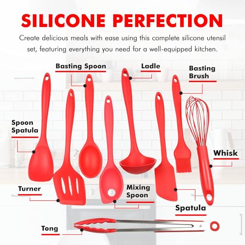 Chef Craft Premium Silicone Kitchen Tool and Utensil Set, 9 Piece, Red - color: Red, size: 9 Piece Set