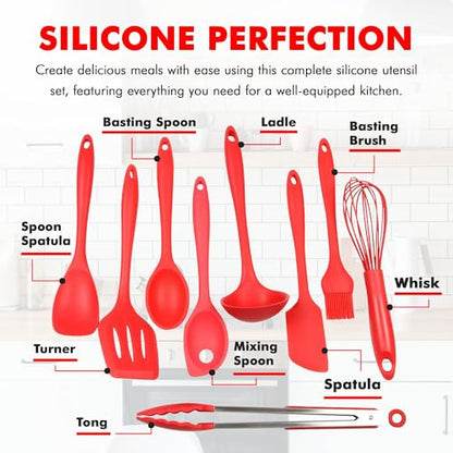 Chef Craft Premium Silicone Kitchen Tool and Utensil Set, 9 Piece, Red - color: Red, size: 9 Piece Set