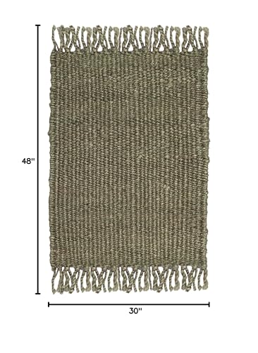 SAFAVIEH Natural Fiber Collection Accent Rug - 2'6" x 4', Green, Handmade Boho Fringe Woven Jute, Ideal for High Traffic Areas in Entryway, Living Room, Bedroom (NF368G) - color: Green, size: 2'6" x 4' (Rectangular)