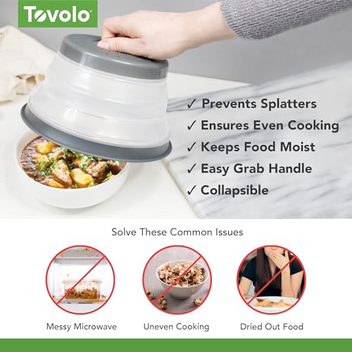Tovolo Small Collapsible Microwave Cover, Lid for Reheating Food, Meal Prep Kitchen Gadget, No Mess Folding Bowl Cover Kitchen Tool, Charcoal - color: Charcoal, size: Small (8 inch)