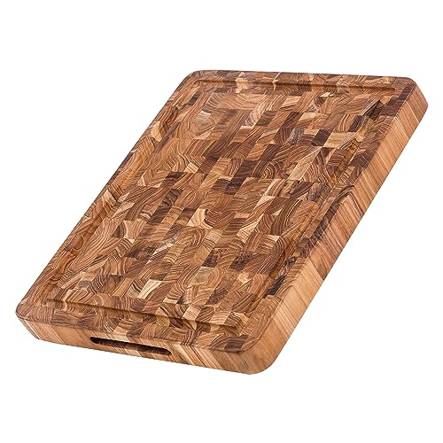 Teakhaus Butcher Block Carving Board - Medium Thick Cutting Board with Juice Groove - Holiday Gift Ideas for Men and Women - Gift-Ready End Grain Wood, Knife Friendly - FSC Certified - color: With Juice Groove, size: Medium (16 inch x 12 inch x 1.5 inch)