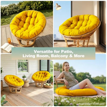 ARTPLAN Round Papasan Chair Cushion Tufted Swing Seat Pad with Ties,Yellow | 47"x47"x4"tufted round chair cushion, polyester cover&fluffy fiber fill, fixed ties fit papasan, swing&wicker indoor chairs - color: Yellow