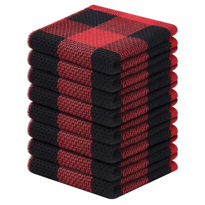 Homaxy 100% Cotton Check 8 Pack Dish Cloths, 12" x 12", Black & Red | Waffle Weave, Plaid, Super Soft and Absorbent Dish Rags, Quick Drying, Multi-Purpose - color: Black & Red, size: 12 x 12 - 8 Pack