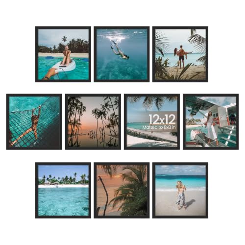 upsimples 12x12 Picture Frame, Photo Collage Wall Decor Set of 10, Black | Fit 8x8 and 12 x 12 Square Photos, Wall or Tabletop Display, For Gallery Hallway Living Room, For Christmas - color: Black, size: 12x12