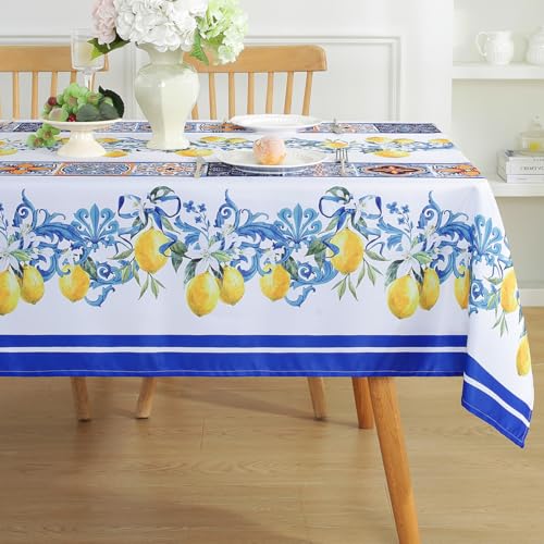 SASTYBALE Lemon Tablecloth, 60 x 102 Inch Rectangle, White | Summer Tablecloths for Rectangle Tables, Spill-Proof Stain-Resistant Fabric for Dining, Party, Picnic, Indoor, Outdoor - color: Lemon #2, size: 102" x 60" (Rectangular)