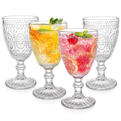 Bekith Clear Glass Goblets, Drinking Goblets Stemmed Water Glasses for Iced Tea Wine Juice Beer Cold Beverage, Goblet Glassware for Parties, 10 Ounce, Set of 4