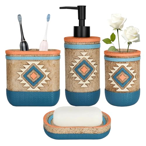 Bathroom Accessory Sets 4PCS Bathroom Accessories Set Complete Tribal Home Decor Southwest Pattern Shape Includes Lotion Dispenser Toothbrush Holder Tumbler Cup & Soal Dish - color: Multicolor, size: Soap Dish
