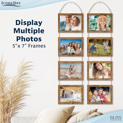 5x7 Hanging Picture Frames Collage with 8 Openings - Rustic Brown, 2 PK | Icona Bay casual style engineered wood frames, designed for wall hanging, space-saving photo display, Bliss collection - color: Rustic Brown, size: 5x7