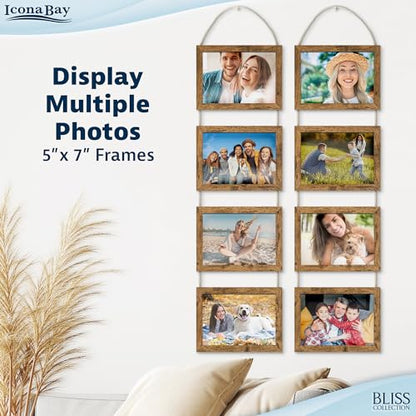 5x7 Hanging Picture Frames Collage with 8 Openings - Rustic Brown, 2 PK | Icona Bay casual style engineered wood frames, designed for wall hanging, space-saving photo display, Bliss collection - color: Rustic Brown, size: 5x7