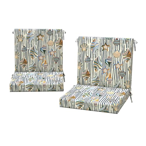 DYTXIII Outdoor Midback Chair Cushions Set of 2-20"x17" Water Repellent & Fade-Resistant Patio Seat Cushions with High-Resiliency Foam, Non-Slip Ties for Dining, Balcony Furniture-Crayon Shells - color: Crayon Shells