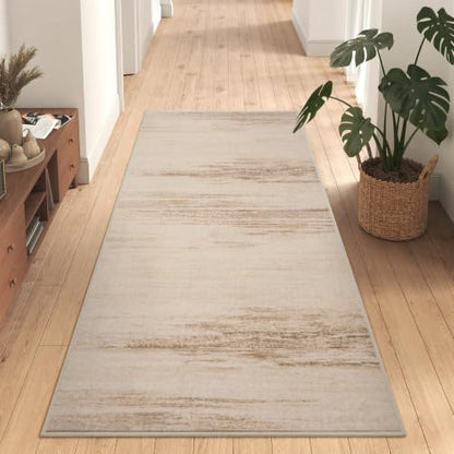 Hallway Kitchen Runner Rug Non-Slip Low Pile Washable Rug Brown 2x5ft | Soft Entryr Mat Carpet TPR Backing , Thin Profile, Abstract Pattern for Bedroom, Bathroom, Entryway Long Runners, Easy Clean - color: Brown, size: 2' x 5'