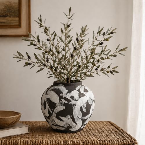 Black Ceramic Vase, 8.3" Modern Black White Rustic Vase for Home Decor - color: Black and White, size: 8.3in