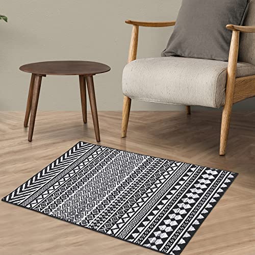 WESTLOOM 2x4 Small Entryway Rug Washable Indoor Doormat Non-Slip Floor Carpet Stain Resistant Boho Rug Moroccan Mat for Living Room Bedroom Kitchen, Black - color: Black, size: 2' x 4' (Rectangular)