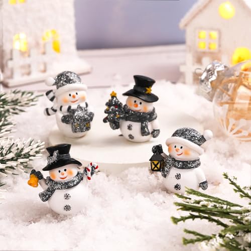 Honoson 12 Pcs Christmas Cute Snowman Figurines Winter Miniature Glittered Figurines Resin Micro Landscapes Winter Snow Decoration for Christmas Birthday Home Decorations Gift (Cute Snowman) - style: Cute Snowman
