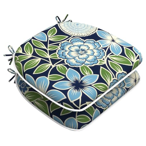 LVTXIII Outdoor Chair Cushions Set of 2, Patio Seat Cushions D16xW17 with Ties, Water Repellent Chair Pads for Patio Furniture Garden Use, Azure Botanical Symphony - color: Azure Botanical Symphony‌, size: 2 Count (Pack of 1)