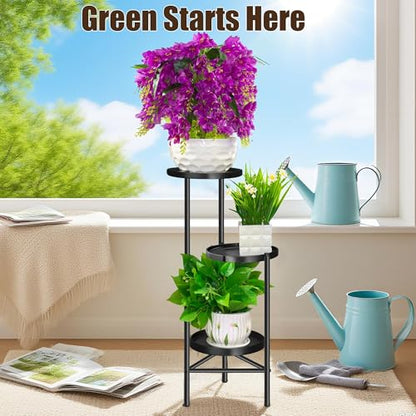 3-Tier Metal Plant Stand for Indoor & Outdoor – Tall Corner Plant Shelf, Vertical Flower Pot Display Rack for Patio, Garden, Balcony, Living Room, Bedroom
