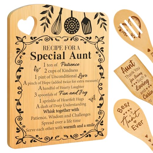 Aunt Birthday Gifts, Auntie Gifts for Women Cutting Board | Christmas Mothers Day Gifts for Auntie from Niece Nephew, Recipe for A Special Aunt Gifts, Bamboo Cutting Board with Spoon - color: Aunt
