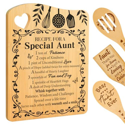 Aunt Birthday Gifts, Auntie Gifts for Women Cutting Board | Christmas Mothers Day Gifts for Auntie from Niece Nephew, Recipe for A Special Aunt Gifts, Bamboo Cutting Board with Spoon - color: Aunt