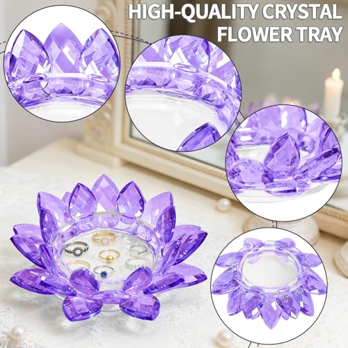 Crystal Flower Jewelry Tray, 1, 6.3" Purple | Transparent, For Rings, Earrings, Necklaces, Keys, Decorative Trinket Dish, For Vanity Dresser Nightstand - size: 6.3"(W)- Purple