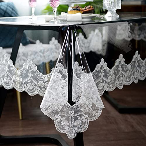 Clear Plastic Waterproof Tablecloth, Vinyl PVC Rectangle Table Cloth with Lace Macrame, Oil Spill Proof, Table Cover for Dining Tables, Parties and Holidays (White, 52 x 70 Inch) - color: White, size: 70" x 52" (Rectangular)
