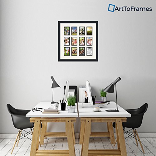 ArtToFrames Collage Photo Frame Double Mat with 12-3.25x4.75 Openings and Satin Black Frame - color: Fabric White, size: 12 - 3.25x4.75