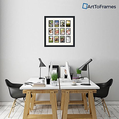 ArtToFrames Collage Photo Frame Double Mat with 12-3.25x4.75 Openings and Satin Black Frame - color: Fabric White, size: 12 - 3.25x4.75