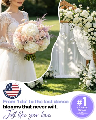 30 Pcs White Hydrangea Artificial Flowers, Silk Hydrangea Flowers | Long Stems fake white flowers ideal for wedding aisle decor, floral centerpieces, garden arrangements, everyday home