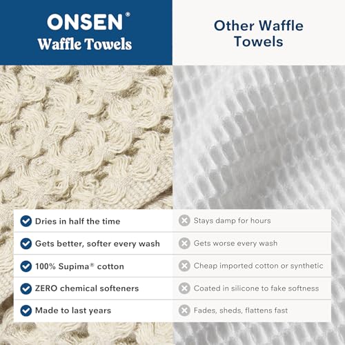 ONSEN Supima® Waffle Bath Sheet Set, Quick Dry Lint Free 100% USA Cotton, Large Bath Sheet Hand and Face Towel Bundle, 3 Piece (Oatmeal, Bath Sheet Set) - color: Oatmeal, size: Bath Sheet Set
