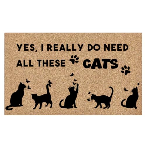 Black Cat Faux Coco Coir Doormat Door Mat 17x30 Inch | Cat Lovers Gifts, Funny Kitten Decorative Welcome Doormat for Home Indoor Outdoor Porch Front Door Entrance Outside - color: Black Cat
