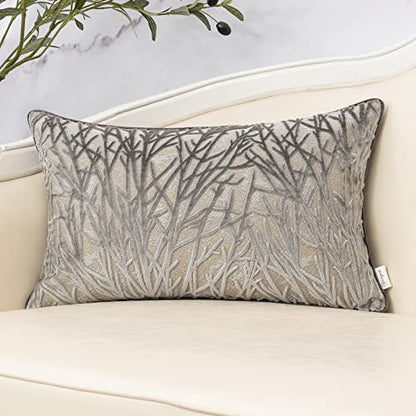 Grey Throw Pillow Cover Velvet Cushion Cover Branches Rectangular Pillowcase for Sofa Couch Bedroom Living Room, 12x20 Inch - color: Grey, size: 20" x 12" (Pack of 1)