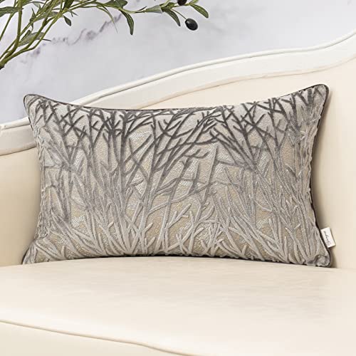 Grey Throw Pillow Cover Velvet Cushion Cover Branches Rectangular Pillowcase for Sofa Couch Bedroom Living Room, 12x20 Inch - color: Grey, size: 20" x 12" (Pack of 1)