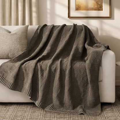 EVERGRACEHOME Modern Checkered Chenille Throw Blanket, 50x60, Mocha Brown | Lightweight Warmth, All-Season Breathability, OEKO-TEX certified, Timeless Grid Pattern, Farmhouse Throw for Couch, Bed, Sofa - color: Mocha Brown, size: 50" X 60"