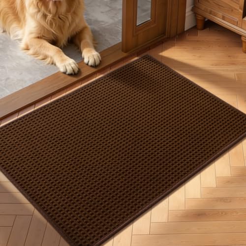 Indoor Door Mat 20" x 32", Non-Slip Washable Entryway Mat, Dirt Trapper Absorbent Entrance Mat, Low Profile Floor Mat for Front/Back Door, Entryway, Brown - color: Brown, size: 20"x32" (Rectangular)