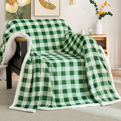BEAUTEX Christmas Sherpa Fleece Twin Blanket Soft Warm Buffalo Plaid | Plush Blanket & Throw, Winter Cozy Fuzzy for Couch, Sofa, Bed (Green, 60" x 80") - color: Green, size: Twin-60"x80"