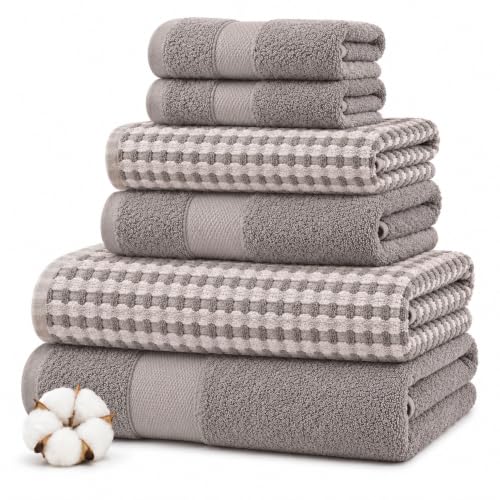 Modern Threads 6 Piece Cotton Bath Towel Set – Ultra Soft 600 GSM Towels – Bathroom Set with Hand Towels and Washcloths – Waffle (Classic Taupe) - color: Classic Taupe, size: Standard, style: Waffle